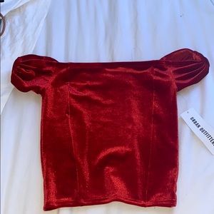 Red velvet strapless top